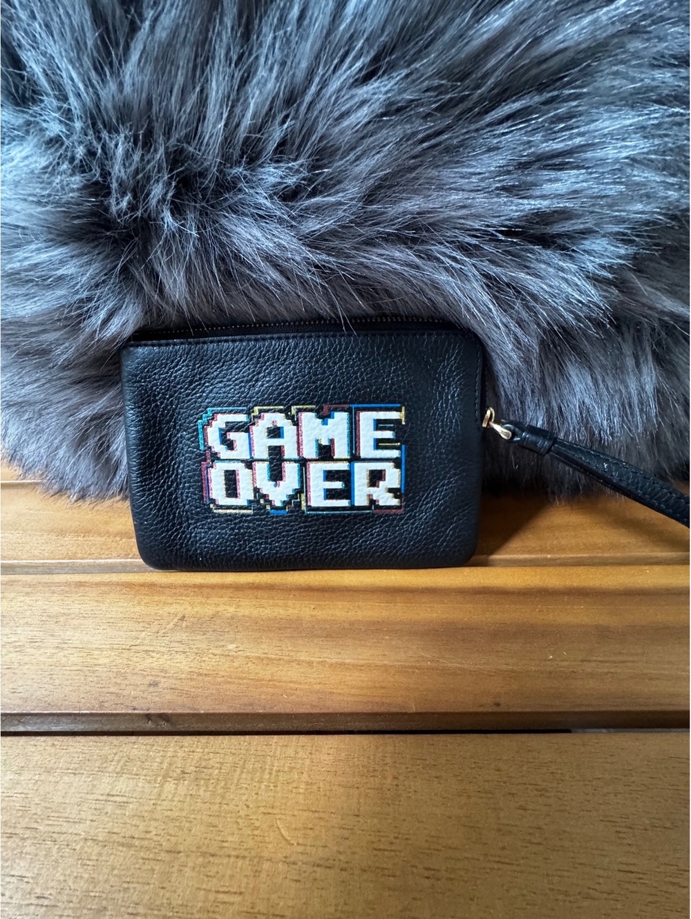 Coach x Pac-Man Leather Wristlet Game Over Pixel Graphic Black Corner Zip Wallet - Picture 1 of 8